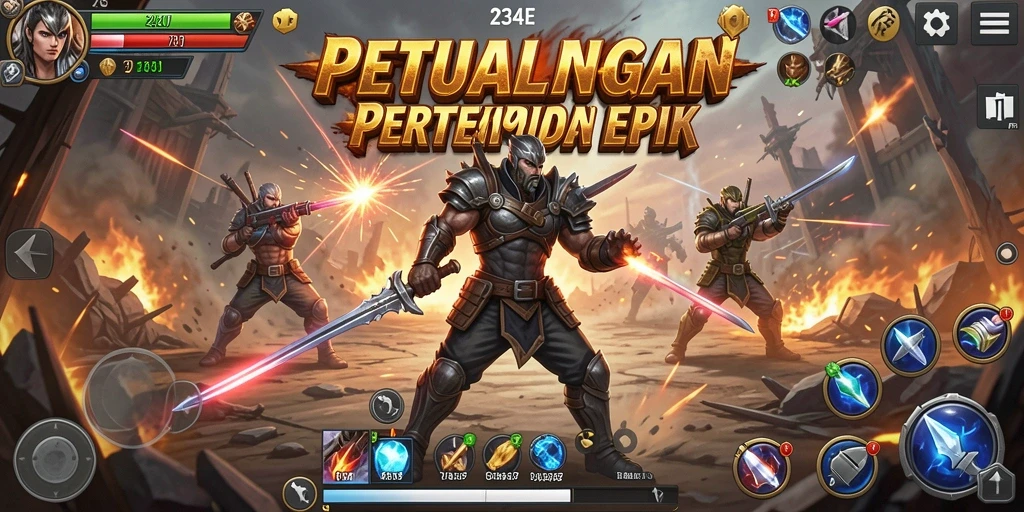 Tampilan gameplay <strong>234E</strong> yang mendebarkan dengan aksi pertempuran intens.