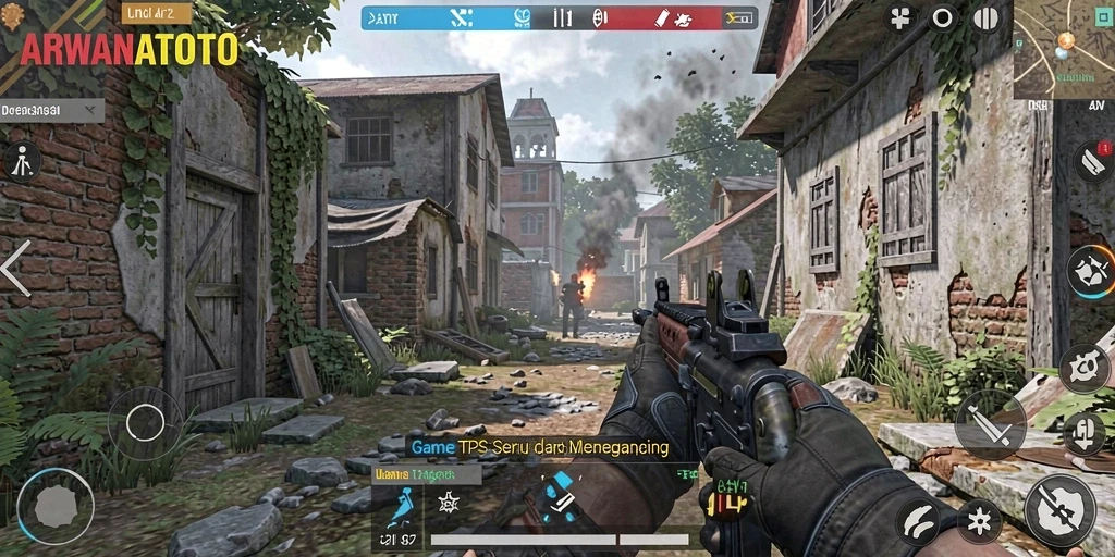 Tampilan seru gameplay ARWANATOTO dalam pertempuran TPS.