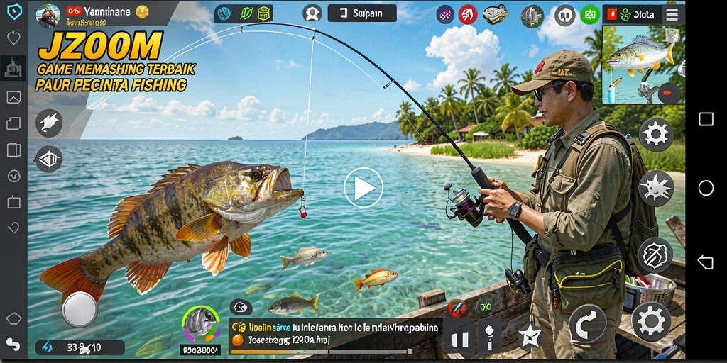 Tampilan gameplay J200M yang menakjubkan saat memancing.