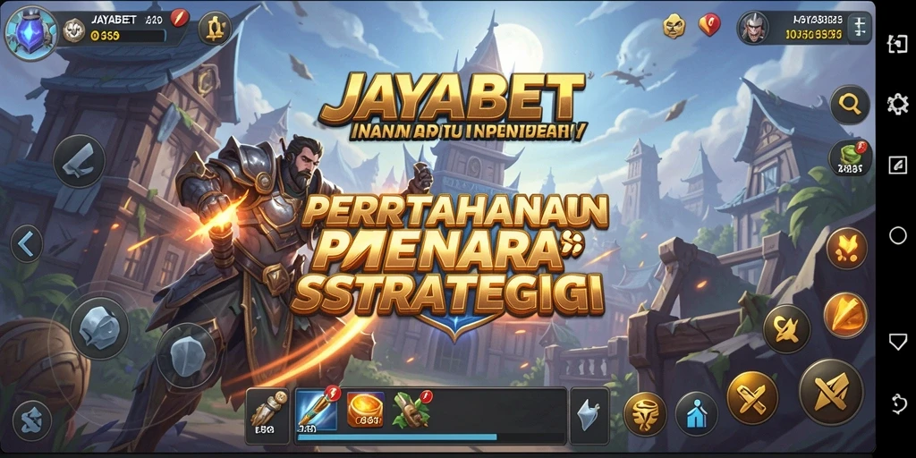 Screenshot gameplay JAYABET dengan menara bertahan melawan serangan musuh.