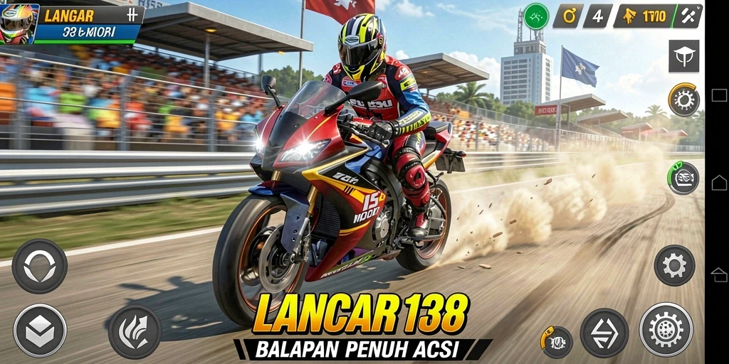 Gameplay LANCAR138 menampilkan perlombaan motor yang seru dan mendebarkan.