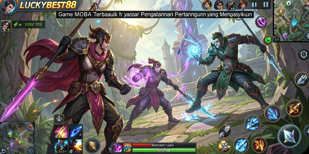 Tampilan gameplay seru dari LUCKYBEST88 dengan pertarungan tim yang memukau.