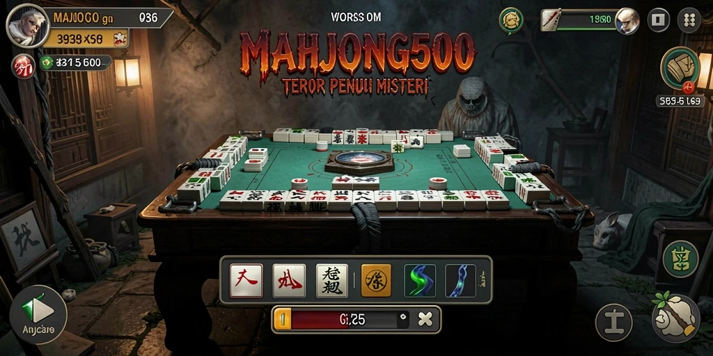 Tampilan gameplay <strong>MAHJONG500</strong> yang menegangkan dan penuh misteri.