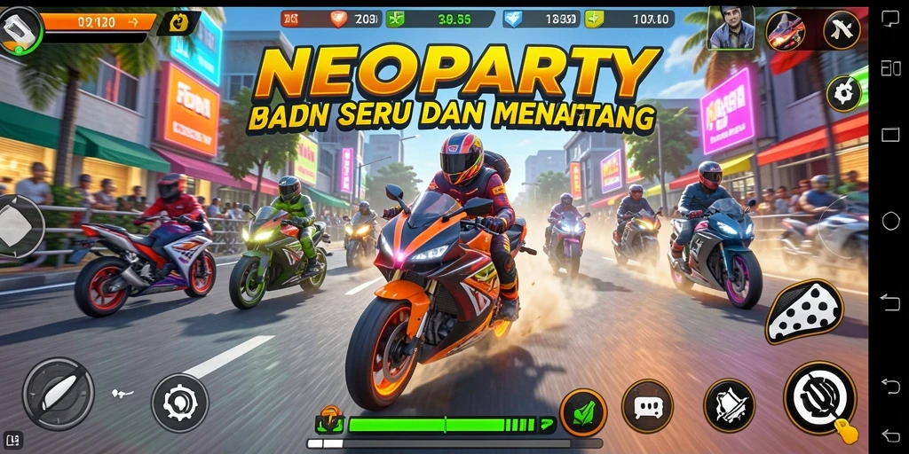 Tampilan gameplay NEOPARTY yang seru dan mendebarkan.