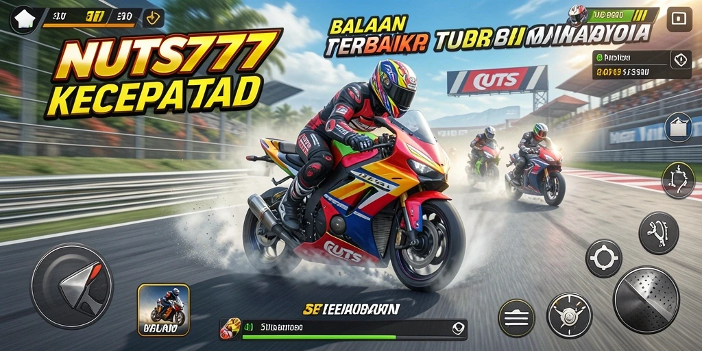 Tampilan gameplay NUTS777 dengan balapan motor yang mendebarkan.