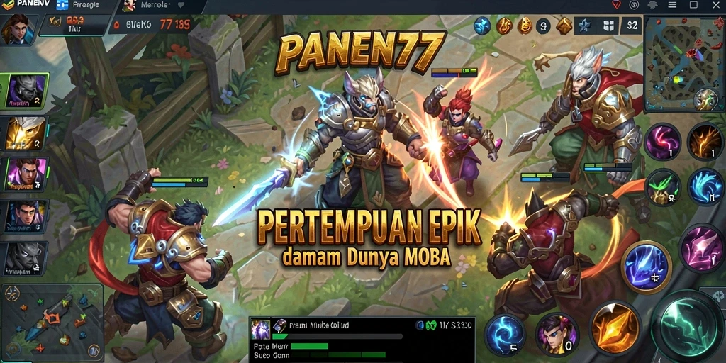 Gambaran layar gameplay seru PANEN77 di arena MOBA.