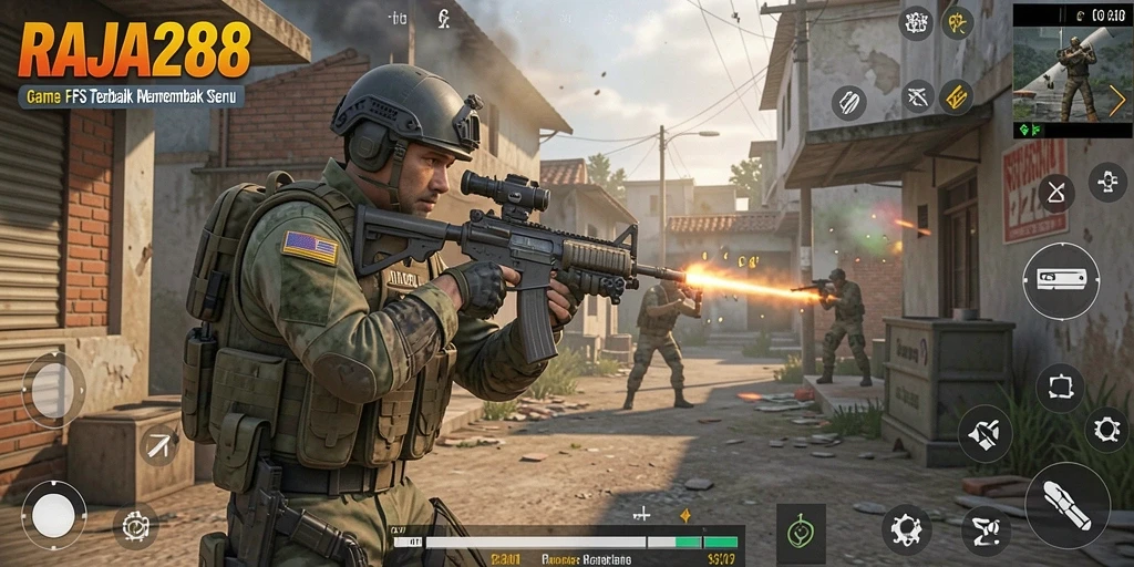 Tampilan gameplay RAJA288 yang mendebarkan dalam aksi menembak.
