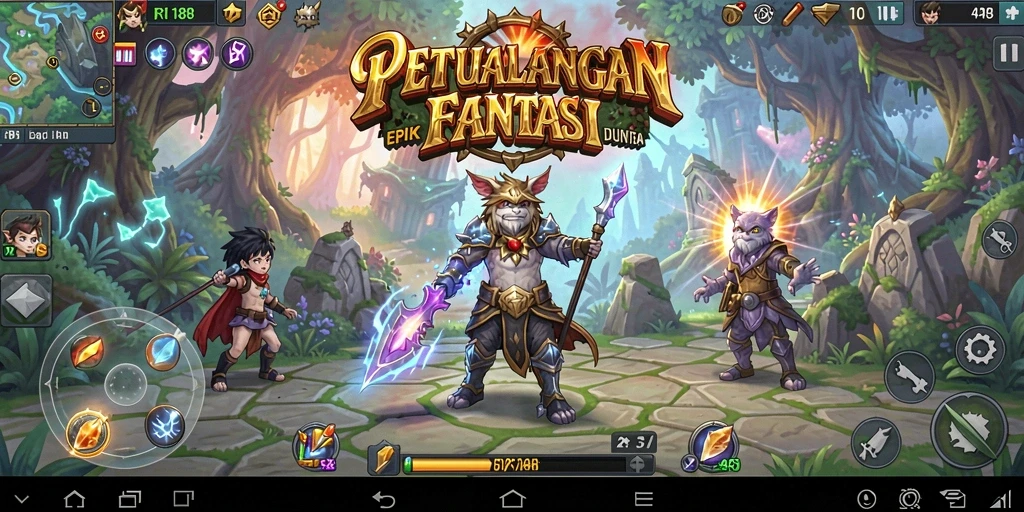 Tampilan gameplay RI188 yang menampilkan pertarungan epik dan petualangan seru.