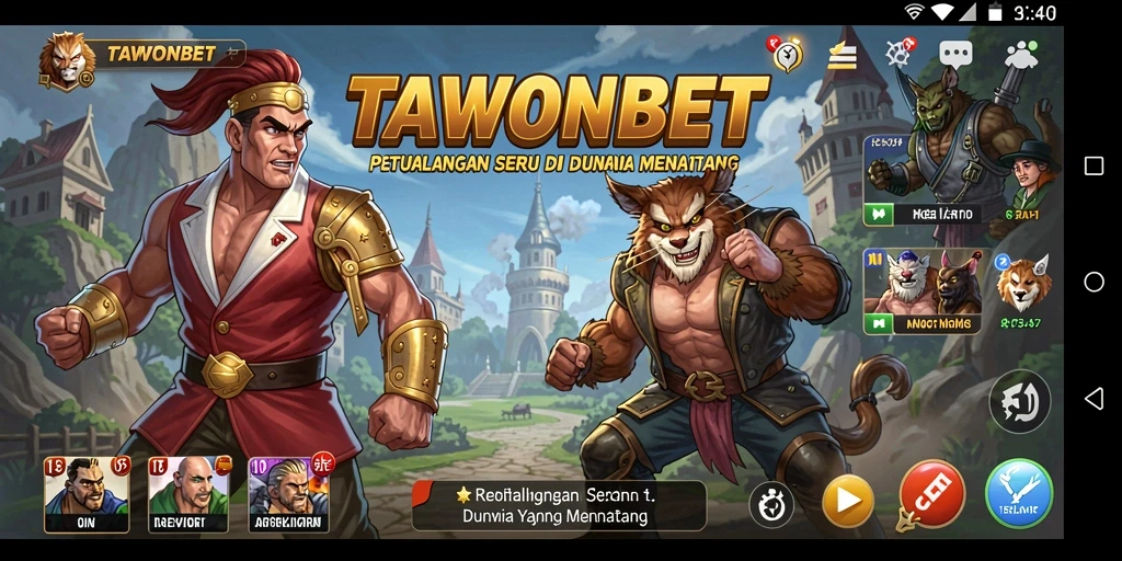 Tangkapan layar utama TAWONBET menampilkan petualangan epik di dunia yang indah.