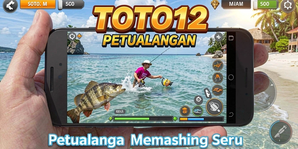 Screenshot gameplay TOTO12 menunjukkan aksi memancing yang mendebarkan.